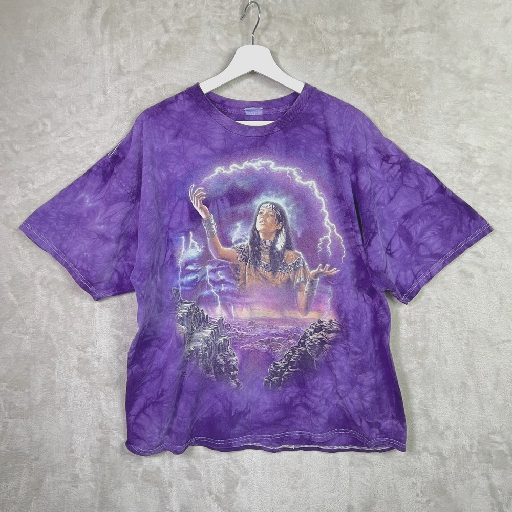 VTG The Mountain T-Shirt Mens 2XL Purple Native American Tie Dye Southwestern